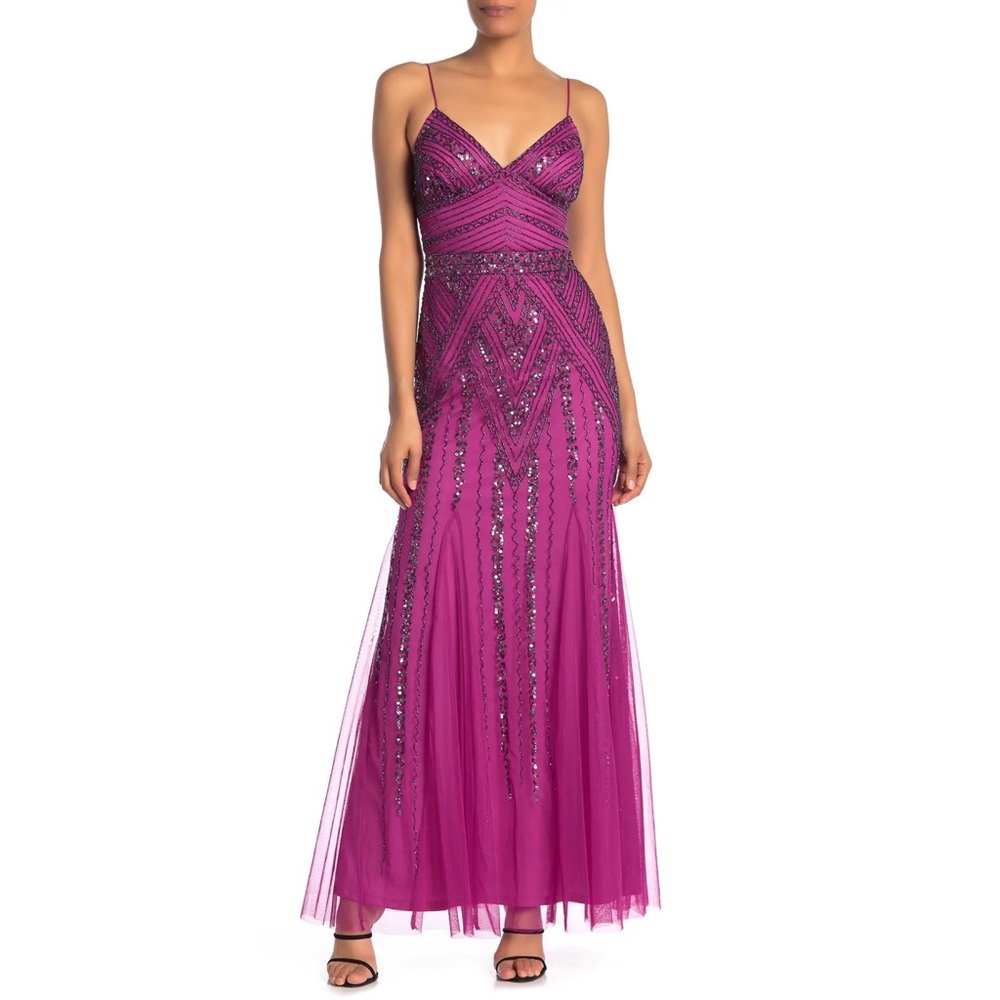 MARINA Beaded Gown in Purple - NO SIZE TAG on dress. size 2 photo sample